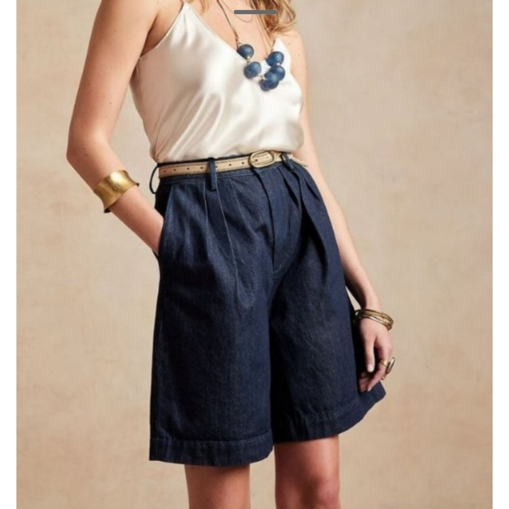 Banana Republic Piper Bermuda Shorts Womens Size 26 High Rise Dark Wash Pleated - Picture 7 of 16